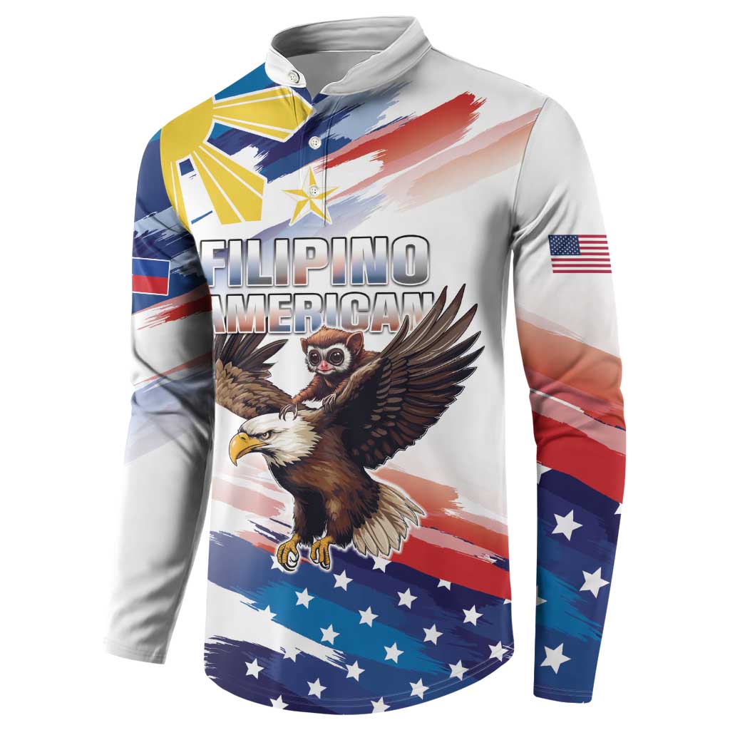 Filipino American History Month Button Sweatshirt Bald Eagle Tarsier Together LT05 - Polynesian Pride
