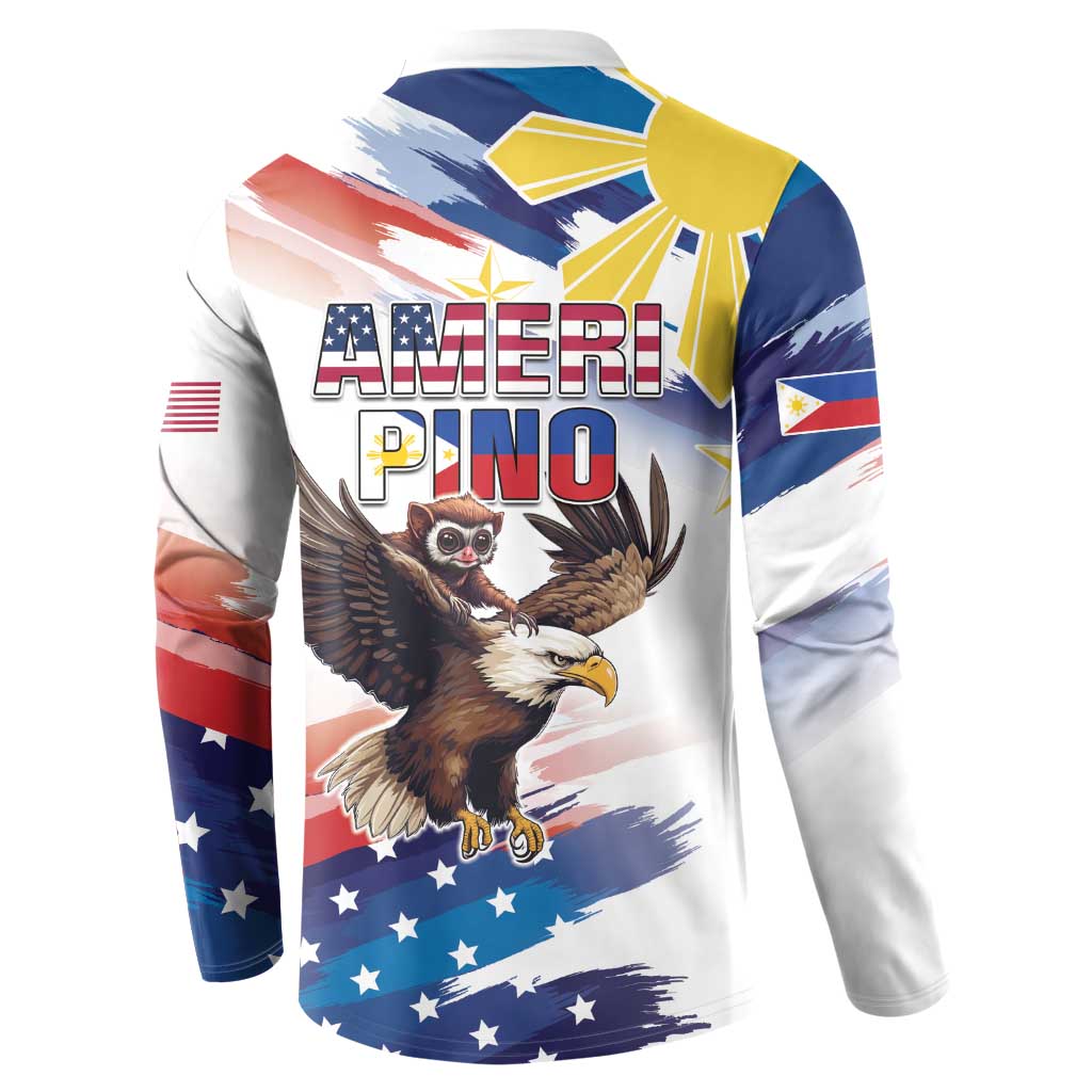 Filipino American History Month Button Sweatshirt Bald Eagle Tarsier Together LT05 - Polynesian Pride