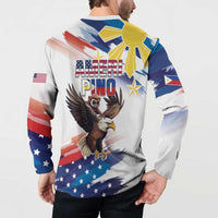 Filipino American History Month Button Sweatshirt Bald Eagle Tarsier Together LT05 - Polynesian Pride