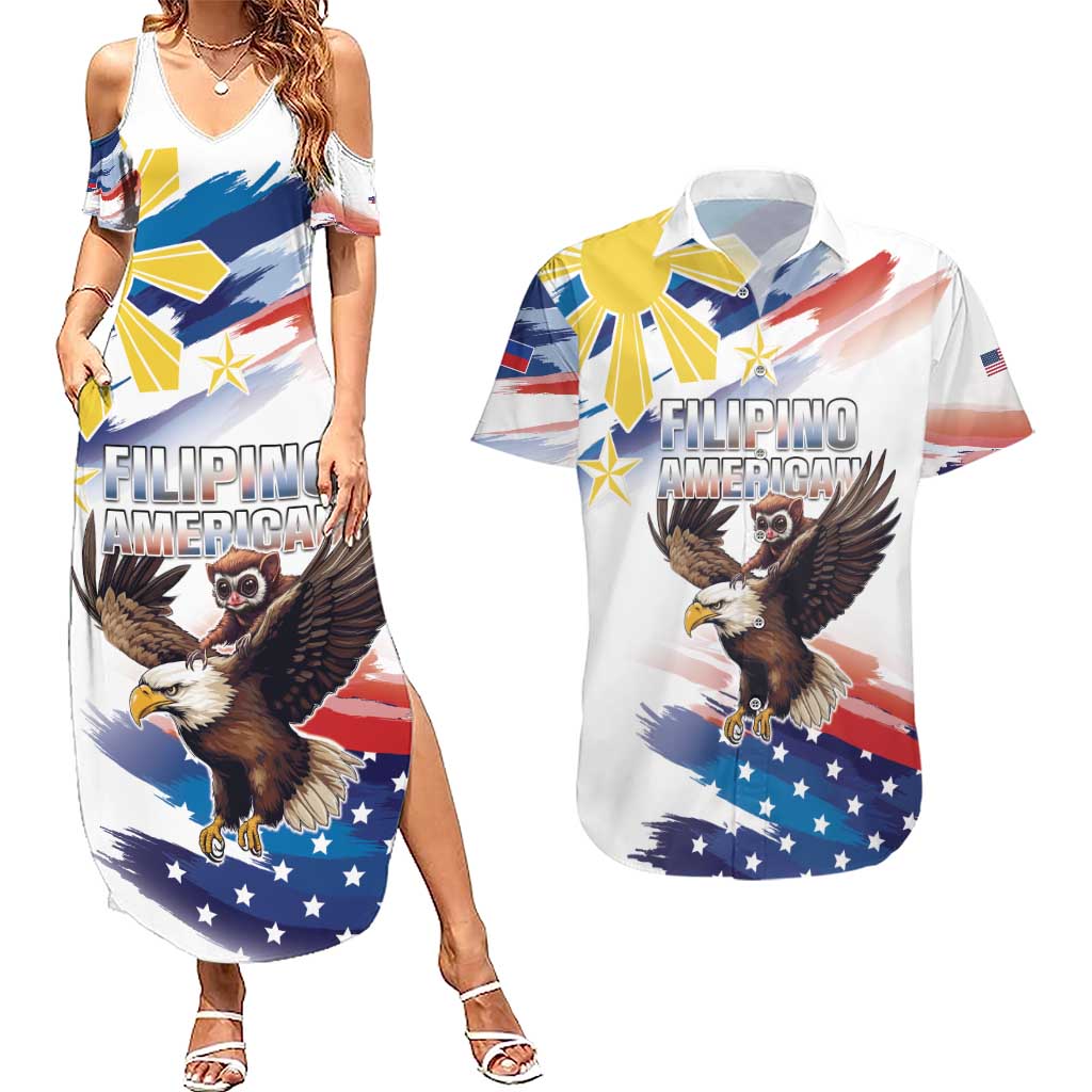 Filipino American History Month Couples Matching Summer Maxi Dress and Hawaiian Shirt Bald Eagle Tarsier Together