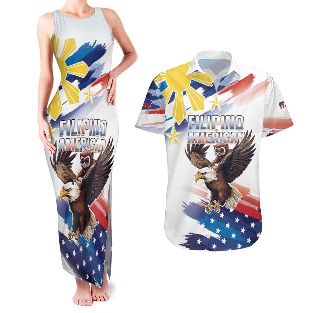 Filipino American History Month Couples Matching Tank Maxi Dress and Hawaiian Shirt Bald Eagle Tarsier Together