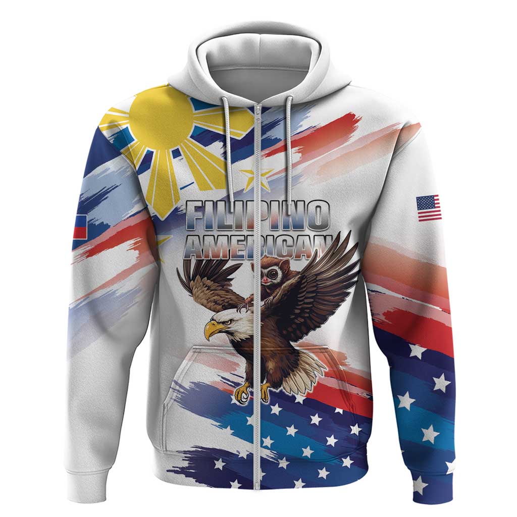 Filipino American History Month Hoodie Bald Eagle Tarsier Together LT05 Zip Hoodie White - Polynesian Pride