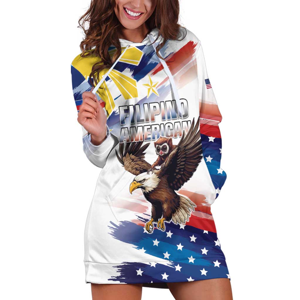 Filipino American History Month Hoodie Dress Bald Eagle Tarsier Together LT05 White - Polynesian Pride
