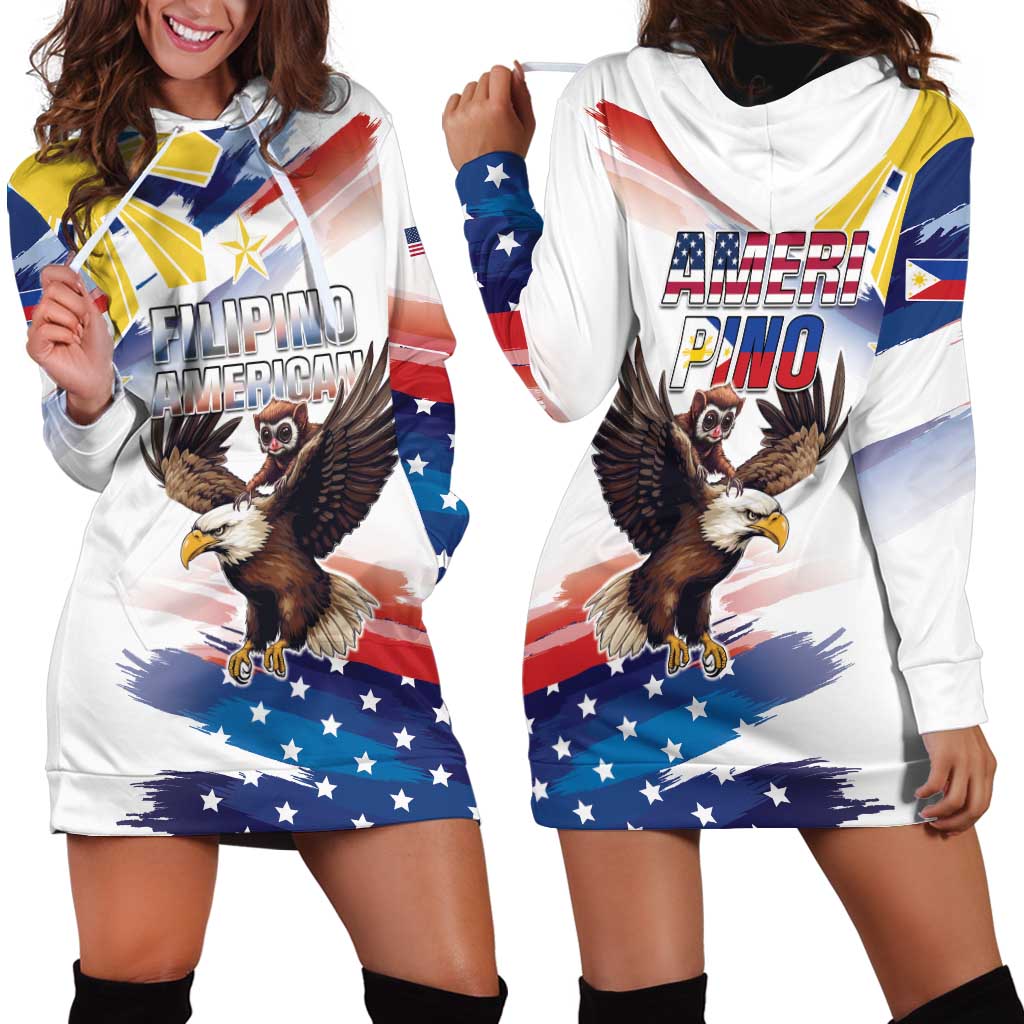 Filipino American History Month Hoodie Dress Bald Eagle Tarsier Together LT05 - Polynesian Pride