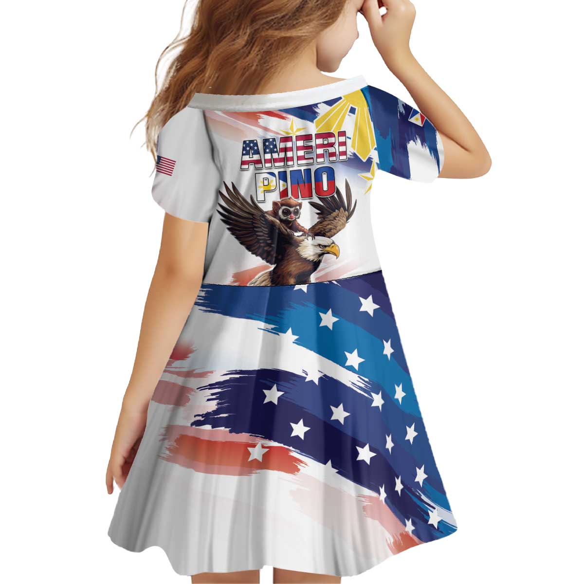 Filipino American History Month Kid Short Sleeve Dress Bald Eagle Tarsier Together