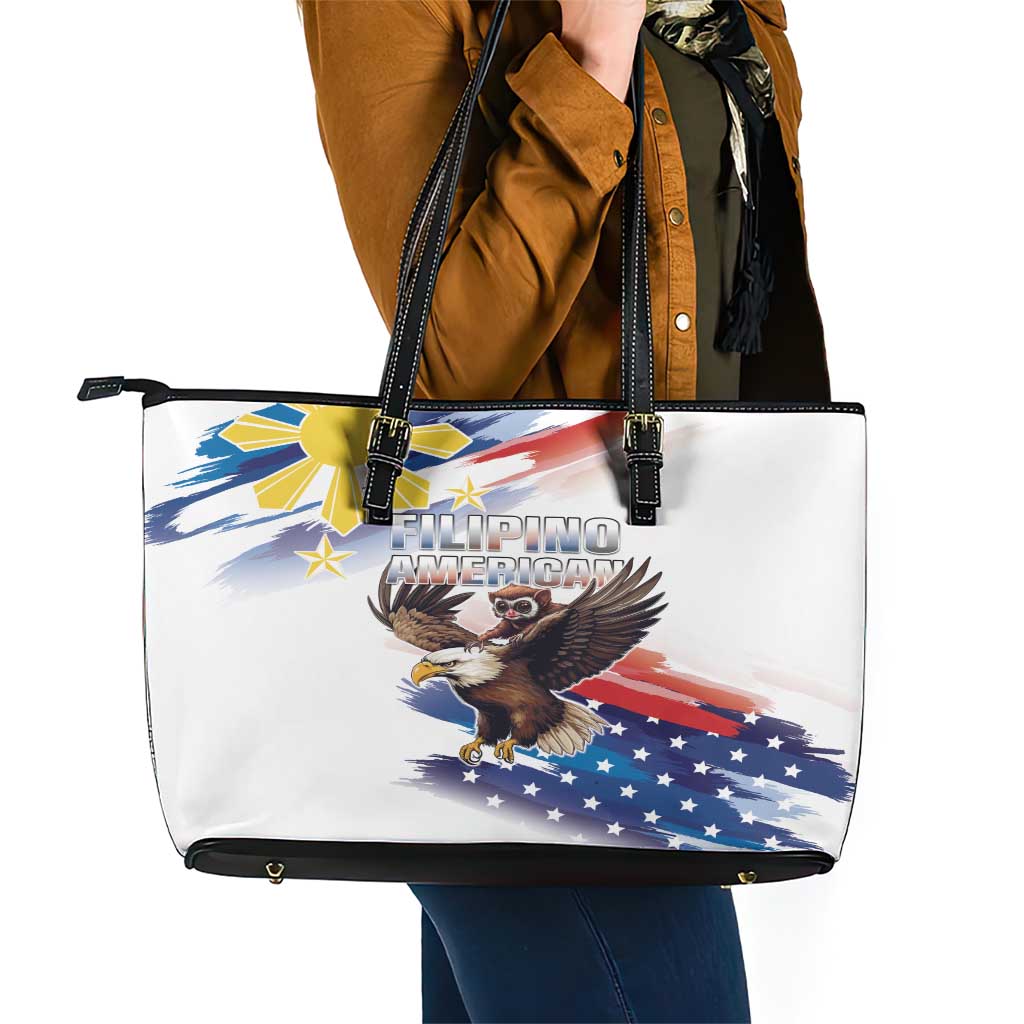 Filipino American History Month Leather Tote Bag Bald Eagle Tarsier Together LT05 - Polynesian Pride