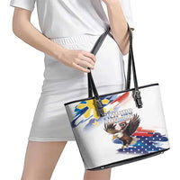 Filipino American History Month Leather Tote Bag Bald Eagle Tarsier Together LT05 - Polynesian Pride