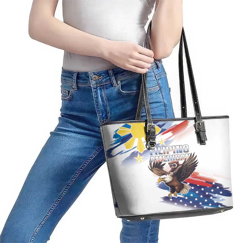 Filipino American History Month Leather Tote Bag Bald Eagle Tarsier Together LT05 - Polynesian Pride