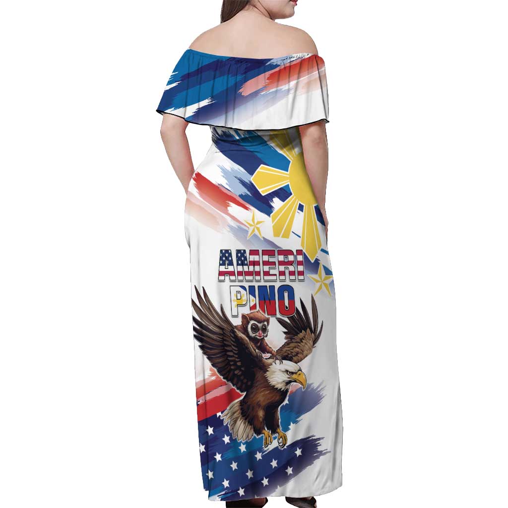 Filipino American History Month Off Shoulder Maxi Dress Bald Eagle Tarsier Together LT05 - Polynesian Pride