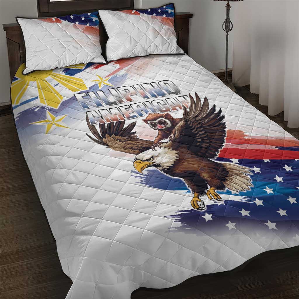 Filipino American History Month Quilt Bed Set Bald Eagle Tarsier Together LT05 White - Polynesian Pride