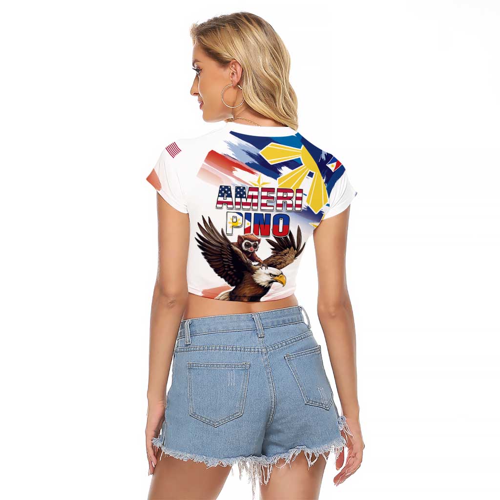 Filipino American History Month Raglan Cropped T Shirt Bald Eagle Tarsier Together LT05 - Polynesian Pride