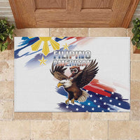 Filipino American History Month Rubber Doormat Bald Eagle Tarsier Together LT05 White - Polynesian Pride