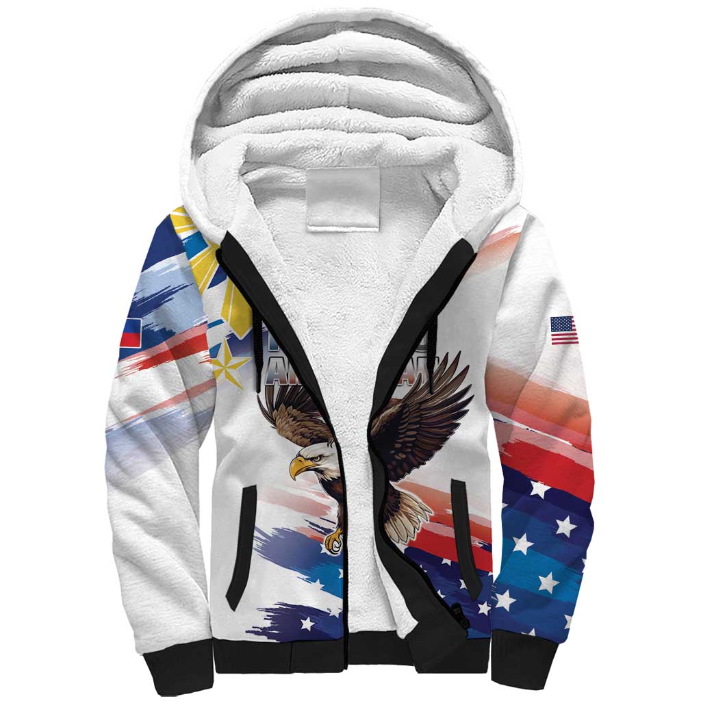 Filipino American History Month Sherpa Hoodie Bald Eagle Tarsier Together LT05 Unisex White - Polynesian Pride