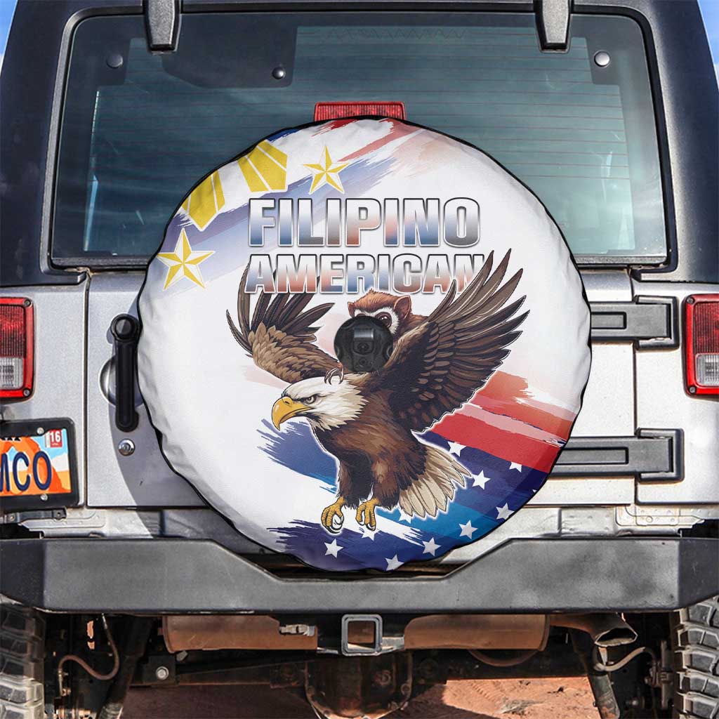 Filipino American History Month Spare Tire Cover Bald Eagle Tarsier Together LT05 White - Polynesian Pride
