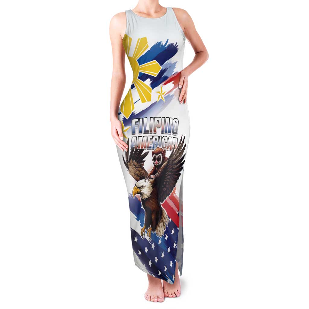 Filipino American History Month Tank Maxi Dress Bald Eagle Tarsier Together LT05 Women White - Polynesian Pride