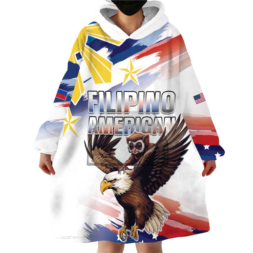 Filipino American History Month Wearable Blanket Hoodie Bald Eagle Tarsier Together LT05 - Polynesian Pride