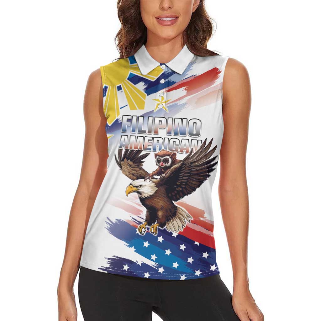 Filipino American History Month Women Sleeveless Polo Shirt Bald Eagle Tarsier Together