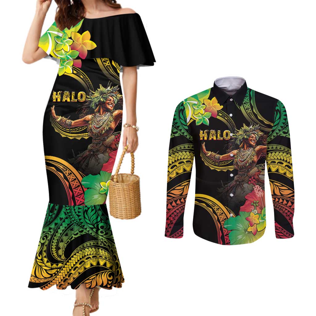 Halo Vanuatu Couples Matching Mermaid Dress and Long Sleeve Button Shirt Beautiful Woman Dancing