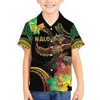 Halo Vanuatu Family Matching Long Sleeve Bodycon Dress and Hawaiian Shirt Beautiful Woman Dancing LT05 Son's Shirt Black - Polynesian Pride