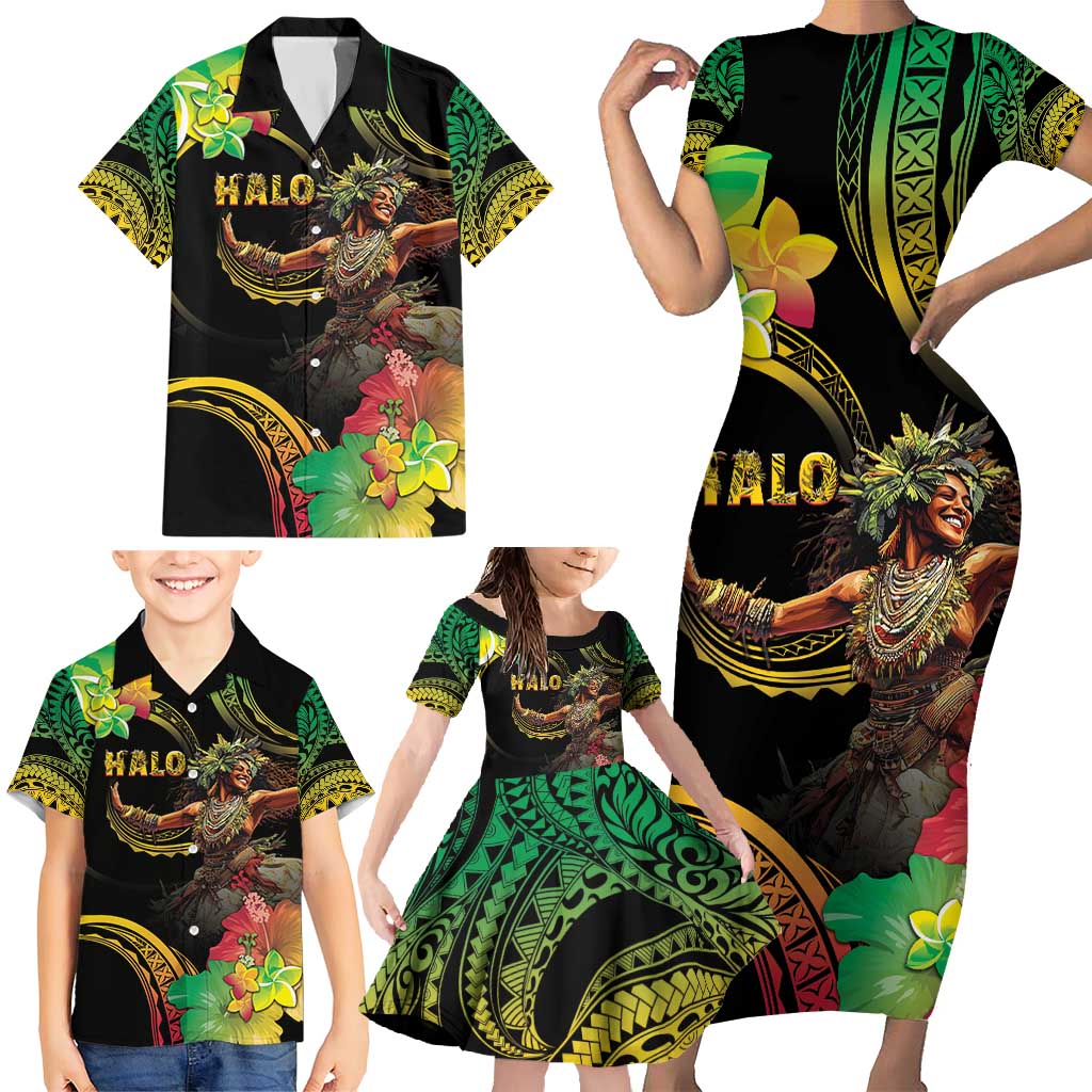 Halo Vanuatu Family Matching Short Sleeve Bodycon Dress and Hawaiian Shirt Beautiful Woman Dancing