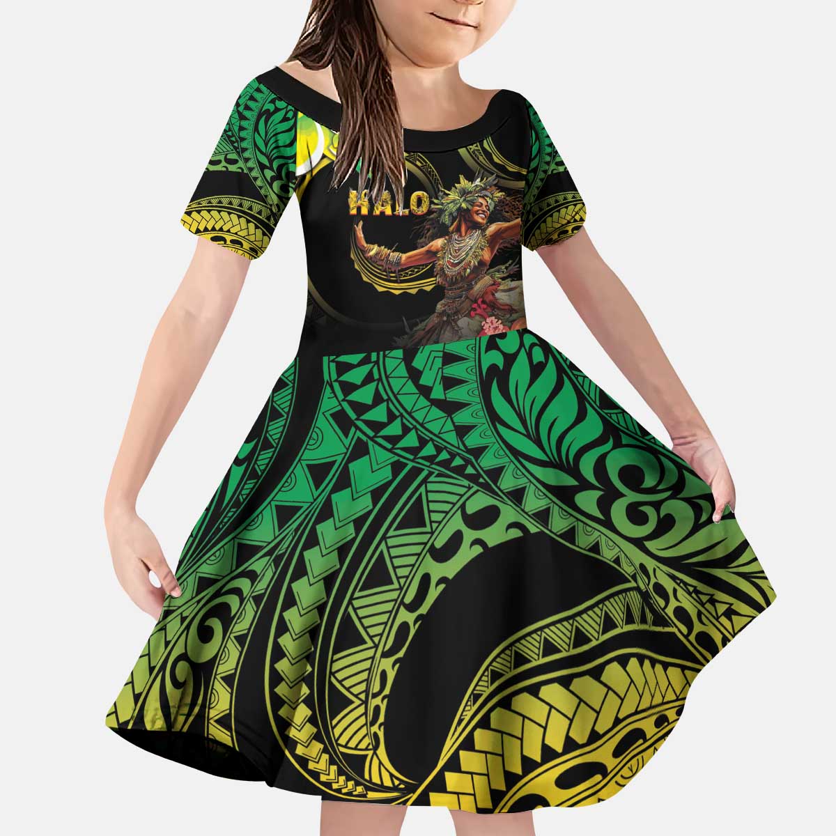 Halo Vanuatu Kid Short Sleeve Dress Beautiful Woman Dancing