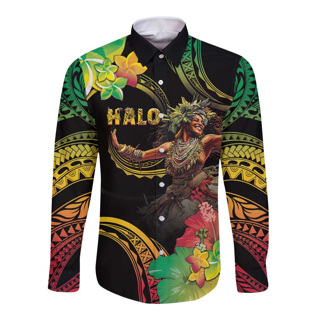 Halo Vanuatu Long Sleeve Button Shirt Beautiful Woman Dancing