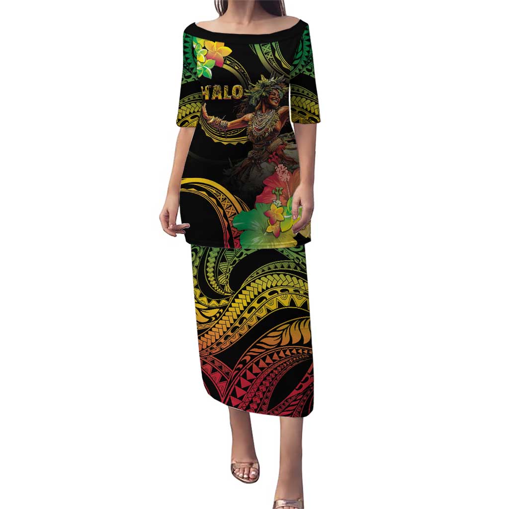 Halo Vanuatu Puletasi Beautiful Woman Dancing LT05 Long Dress Black - Polynesian Pride