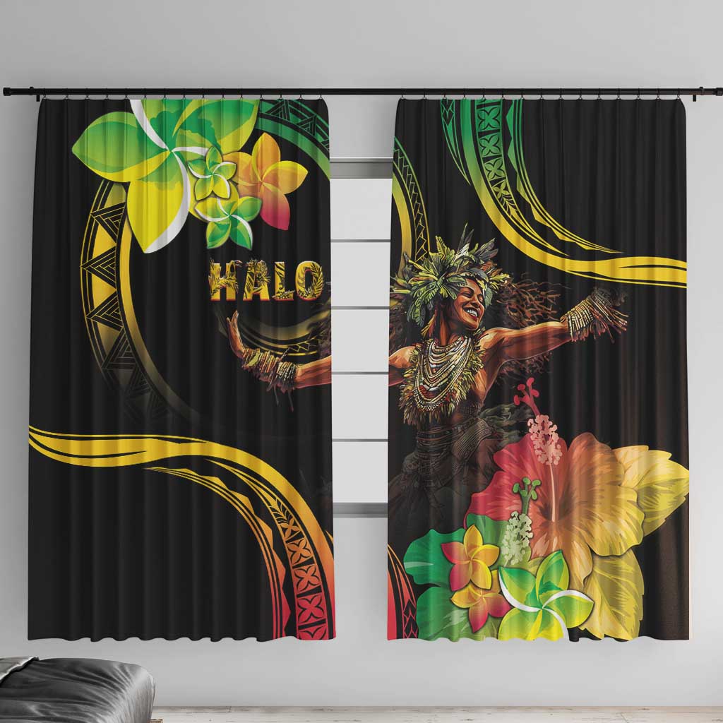 Halo Vanuatu Window Curtain Beautiful Woman Dancing LT05 With Hooks Black - Polynesian Pride
