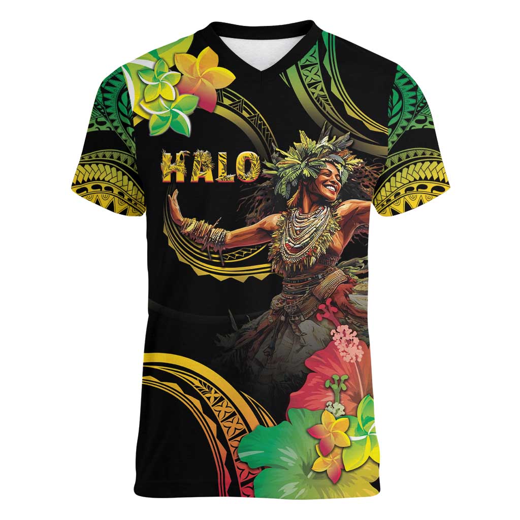 Halo Vanuatu Women V-Neck T-Shirt Beautiful Woman Dancing