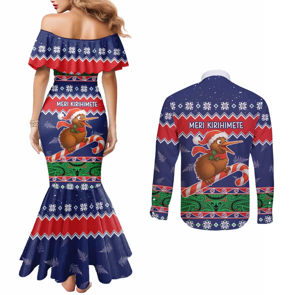 New Zealand Christmas Couples Matching Mermaid Dress and Long Sleeve Button Shirt Kiwi-sh You A Merry Christmas - Polynesian Pride