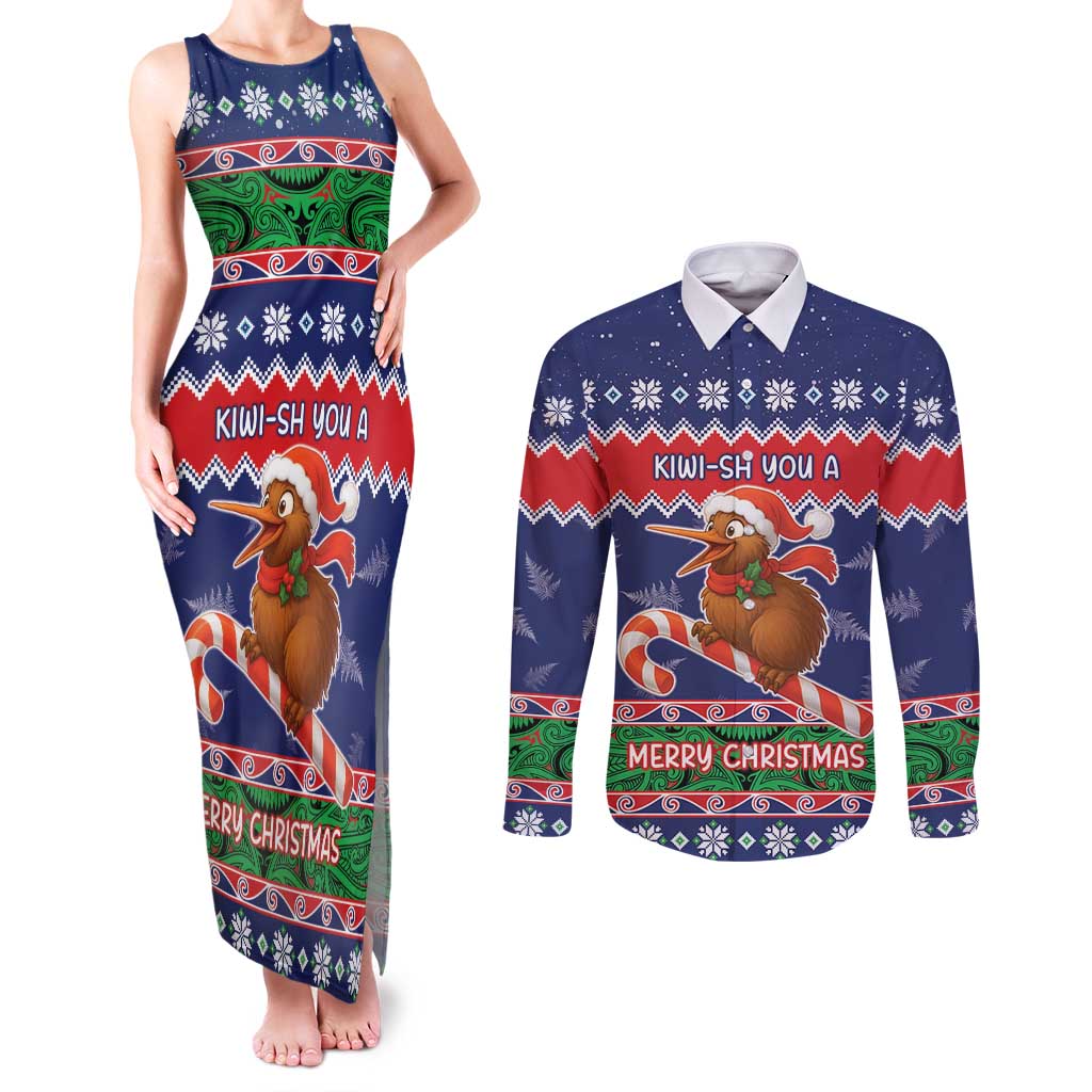 New Zealand Christmas Couples Matching Tank Maxi Dress and Long Sleeve Button Shirt Kiwi-sh You A Merry Christmas - Polynesian Pride