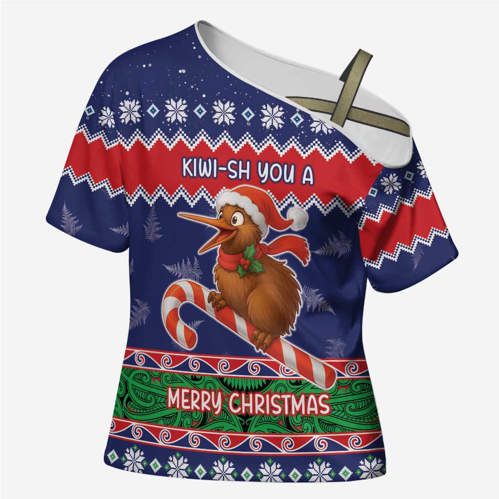 New Zealand Christmas Cross Shoulder Shirt Kiwi-sh You A Merry Christmas - Polynesian Pride