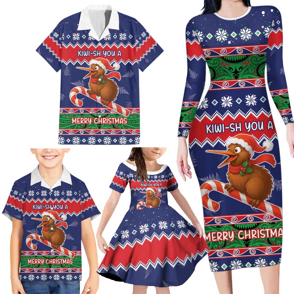 New Zealand Christmas Family Matching Long Sleeve Bodycon Dress and Hawaiian Shirt Kiwi-sh You A Merry Christmas - Polynesian Pride