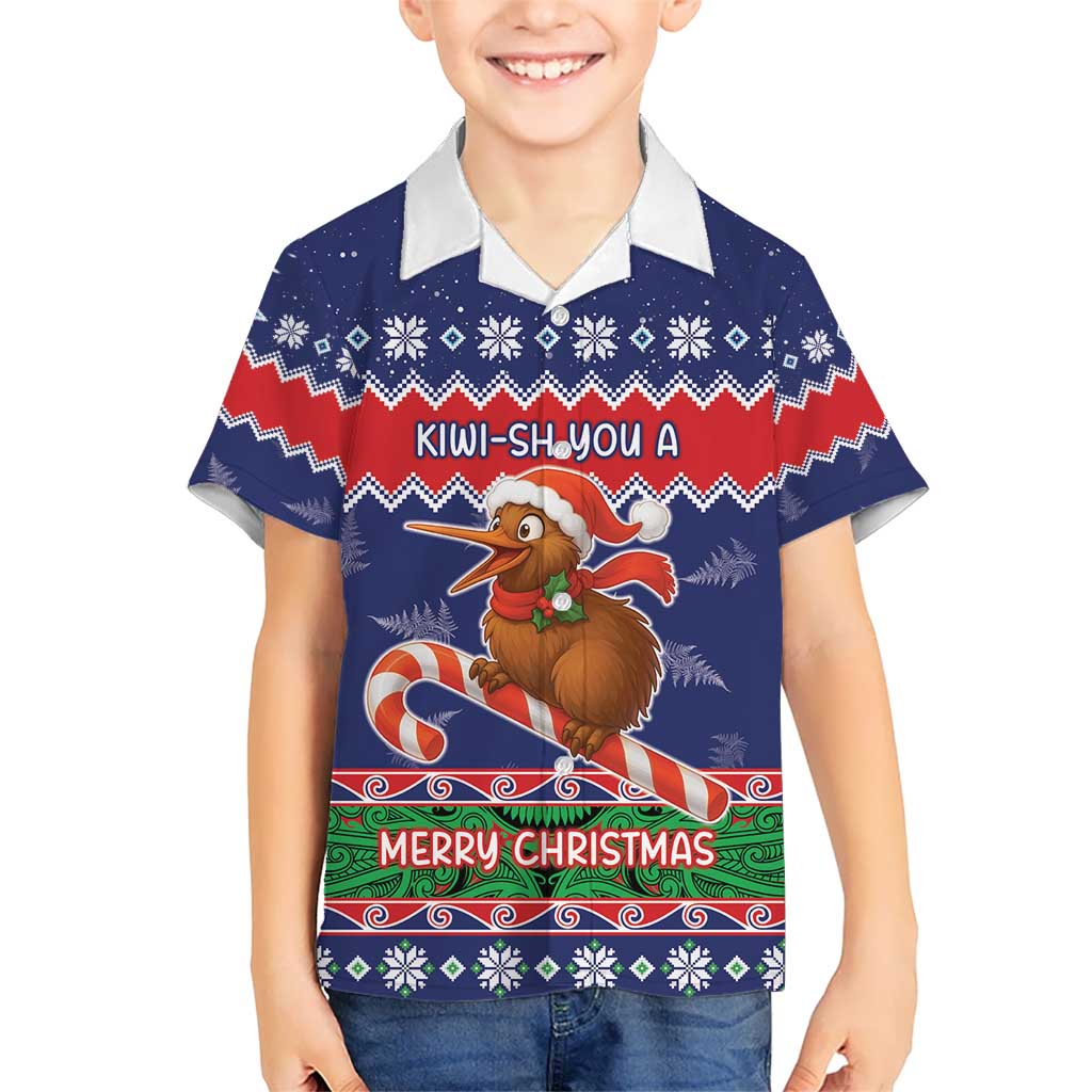 New Zealand Christmas Kid Hawaiian Shirt Kiwi-sh You A Merry Christmas - Polynesian Pride