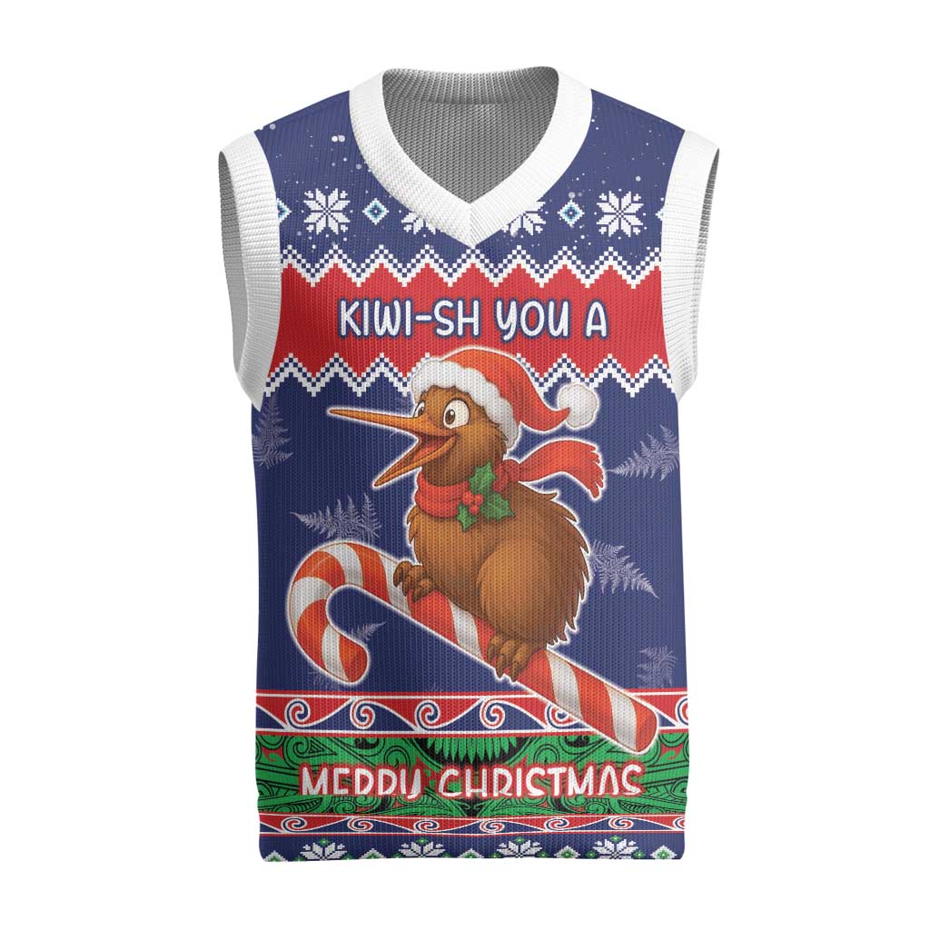 New Zealand Christmas Knitted V-Neck Vest Kiwi-sh You A Merry Christmas - Polynesian Pride