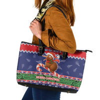 New Zealand Christmas Leather Tote Bag Kiwi-sh You A Merry Christmas - Polynesian Pride