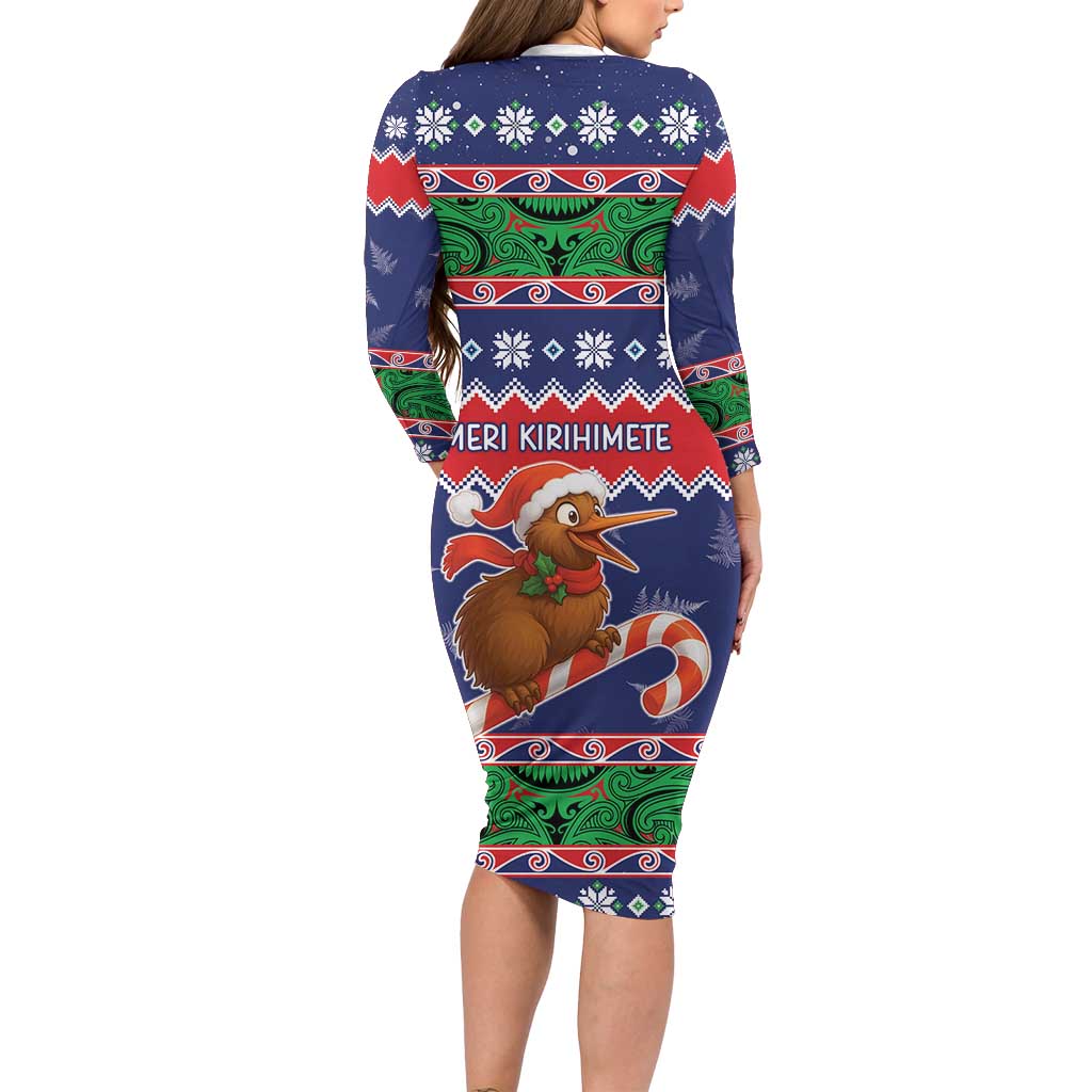 New Zealand Christmas Long Sleeve Bodycon Dress Kiwi-sh You A Merry Christmas - Polynesian Pride