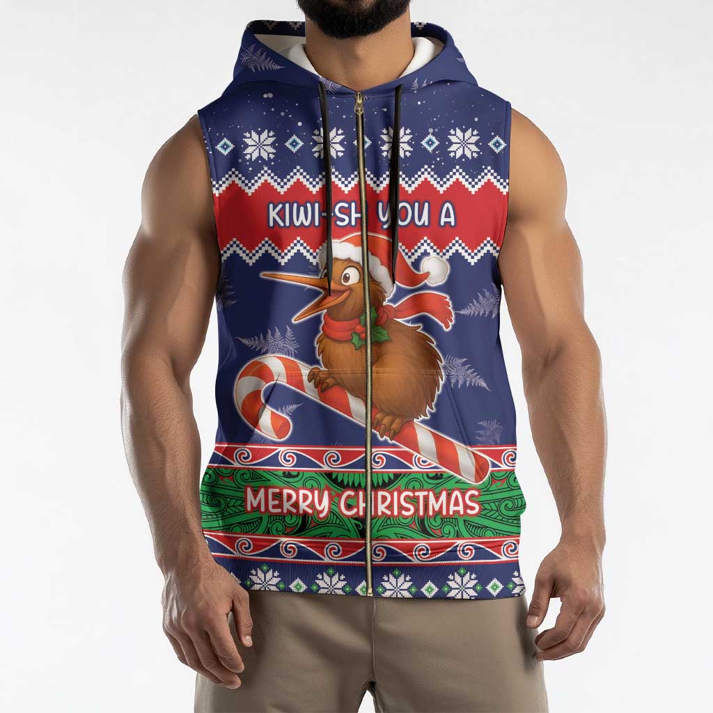 New Zealand Christmas Sleeveless Zip Hoodie Kiwi-sh You A Merry Christmas - Polynesian Pride