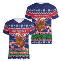 New Zealand Christmas Women V-Neck T-Shirt Kiwi-sh You A Merry Christmas - Polynesian Pride