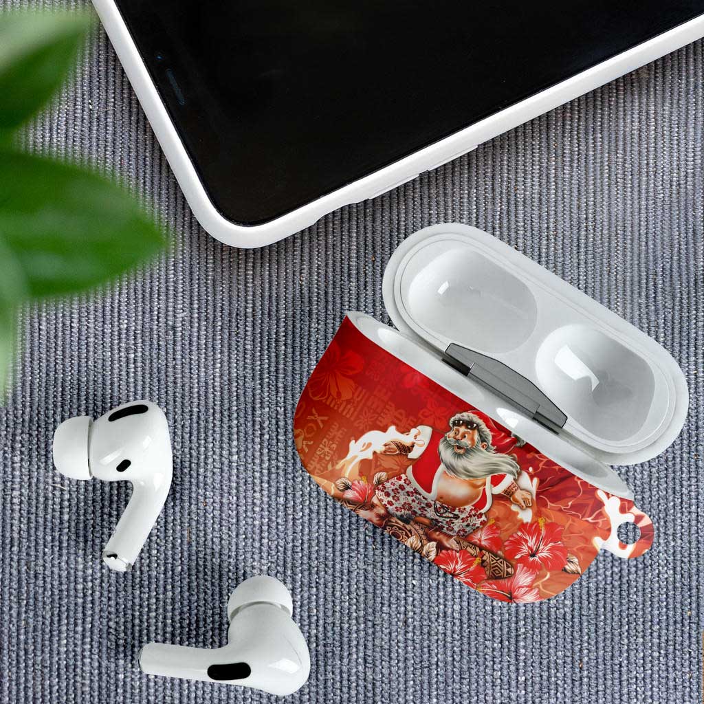 Hawaii Funny Christmas AirPods Case Santa Surfing With Tapa Pattern LT05 - Polynesian Pride