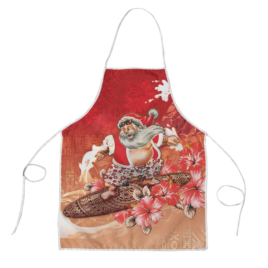Hawaii Funny Christmas Apron Santa Surfing With Tapa Pattern LT05 Red - Polynesian Pride