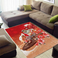 Hawaii Funny Christmas Area Rug Santa Surfing With Tapa Pattern - Polynesian Pride