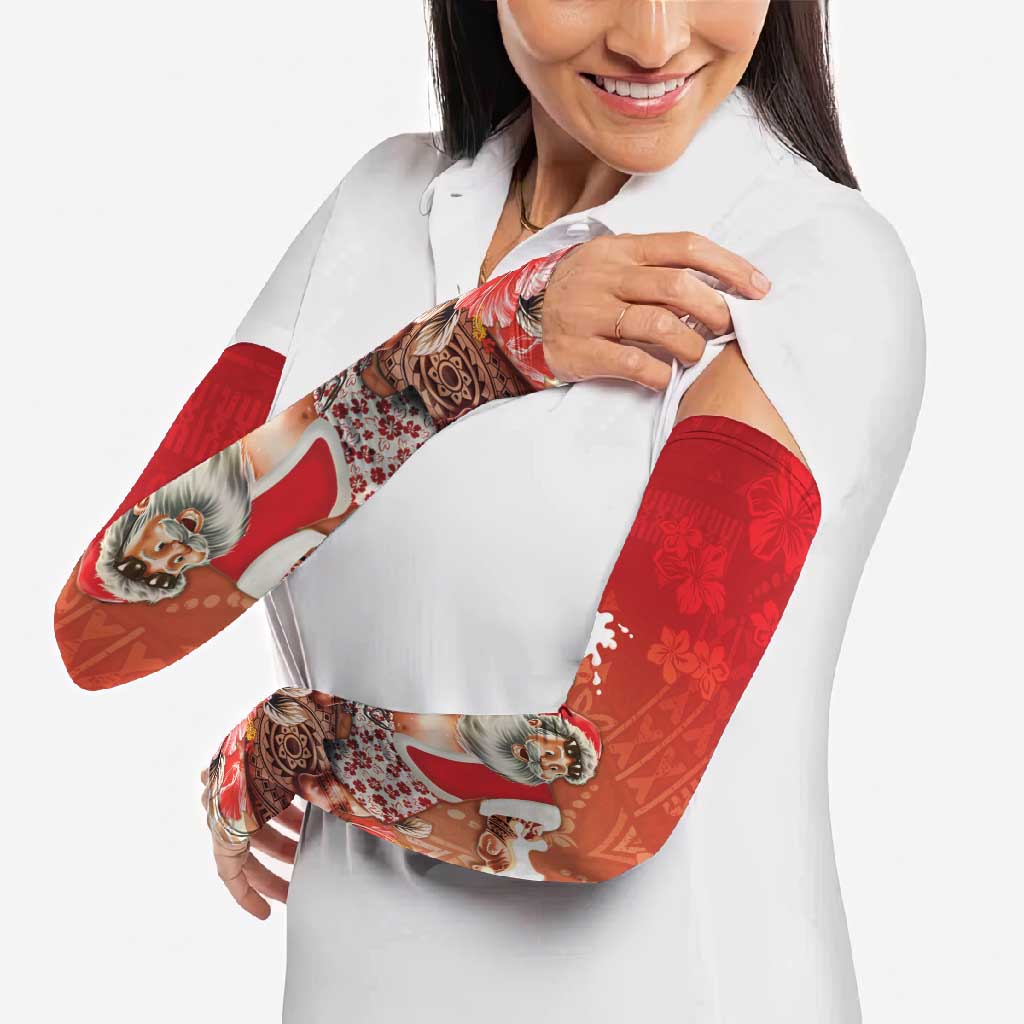 Hawaii Funny Christmas Arm Sleeves Santa Surfing With Tapa Pattern - Polynesian Pride
