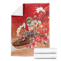 Hawaii Funny Christmas Blanket Santa Surfing With Tapa Pattern - Polynesian Pride