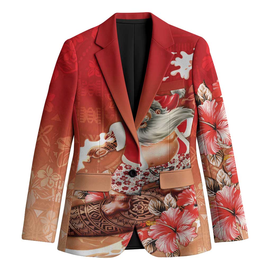 Hawaii Funny Christmas Blazer Santa Surfing With Tapa Pattern LT05 Unisex Red - Polynesian Pride