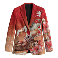Hawaii Funny Christmas Blazer Santa Surfing With Tapa Pattern LT05 Unisex Red - Polynesian Pride
