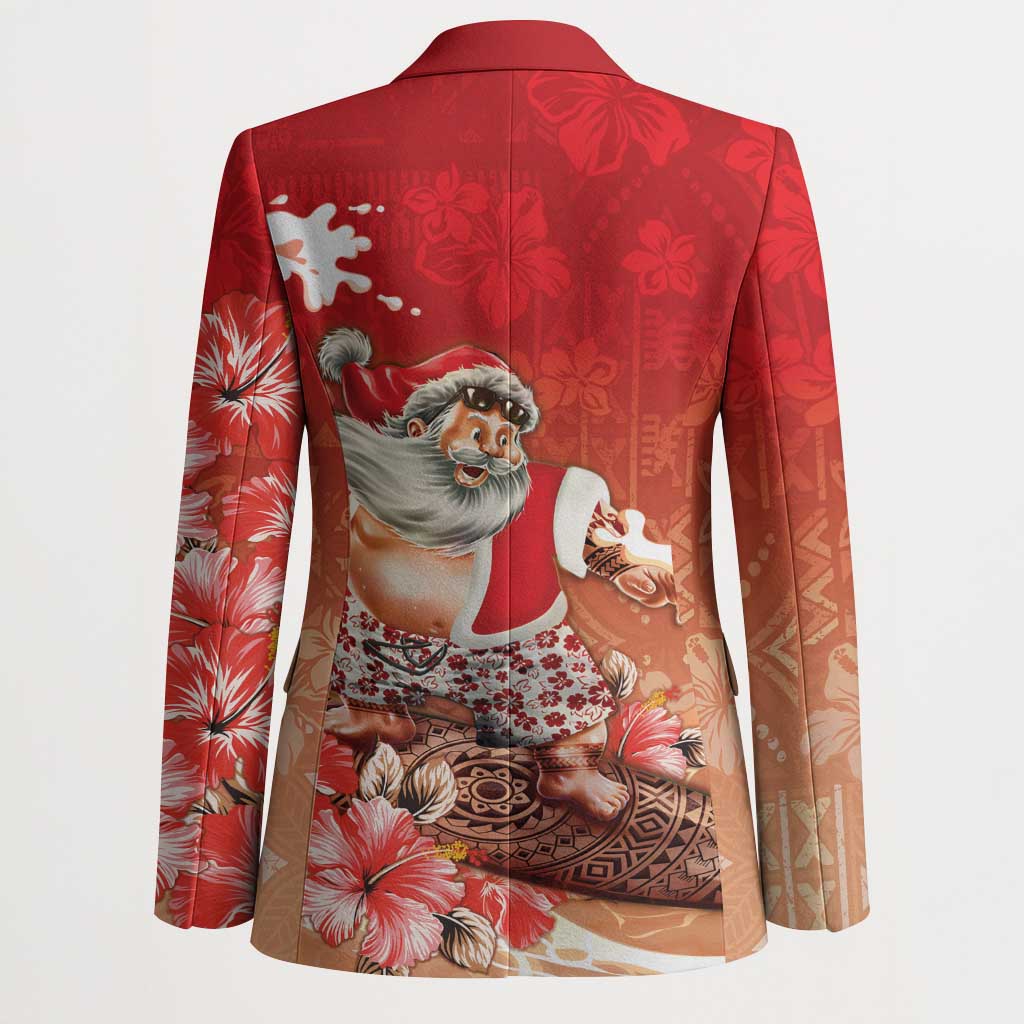 Hawaii Funny Christmas Blazer Santa Surfing With Tapa Pattern LT05 - Polynesian Pride