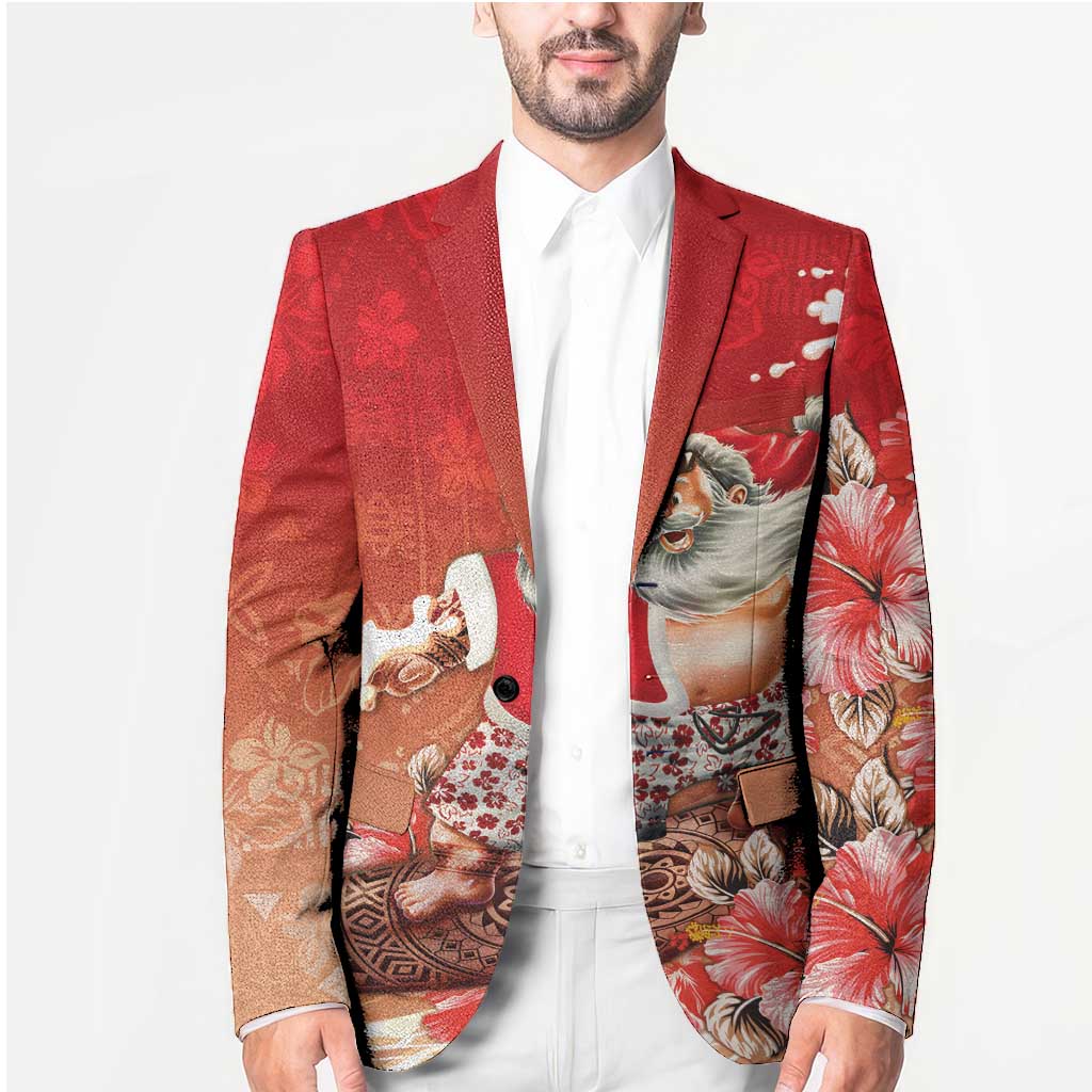 Hawaii Funny Christmas Blazer Santa Surfing With Tapa Pattern LT05 - Polynesian Pride