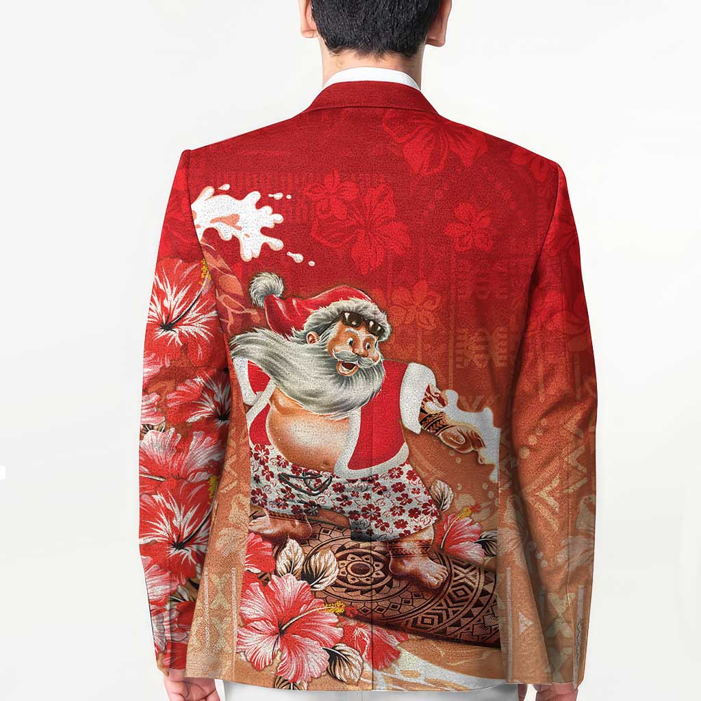Hawaii Funny Christmas Blazer Santa Surfing With Tapa Pattern LT05 - Polynesian Pride