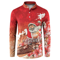 Hawaii Funny Christmas Button Sweatshirt Santa Surfing With Tapa Pattern LT05 Red - Polynesian Pride